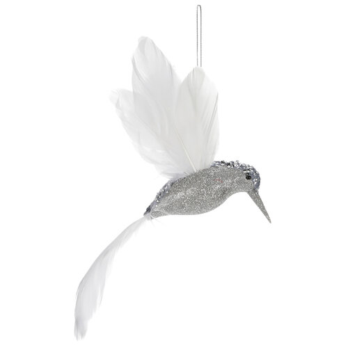 Závesná vianočná ozdoba Kolibrík, strieborná, 20 x 20 x 7 cm