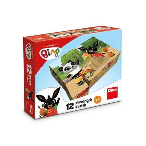 Dino Drevené licenčné kocky Bing, 12 kociek